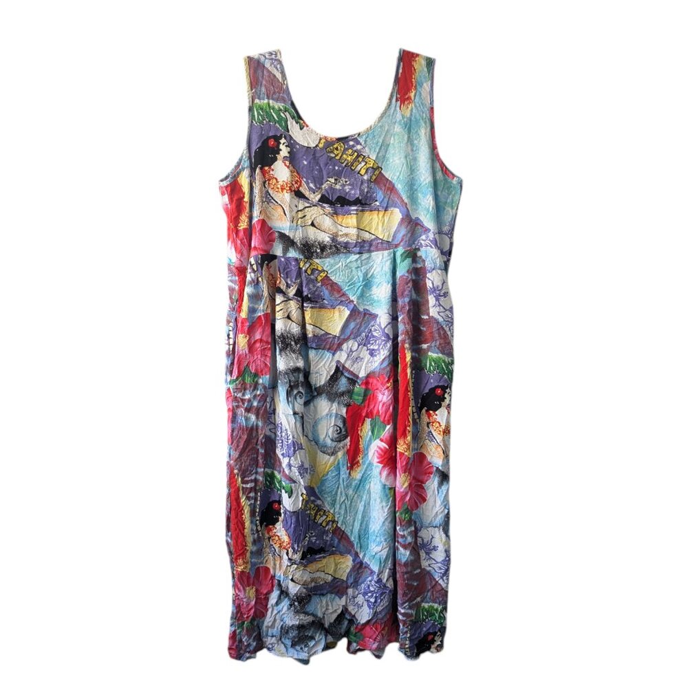 Jams World Hawaii Print Vintage Style Sleeveless Midi Dress Size Large